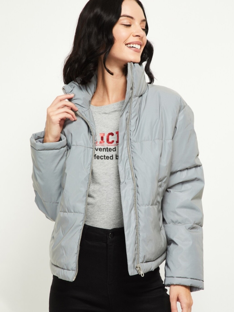 

max Women Grey Solid Padded Jacket