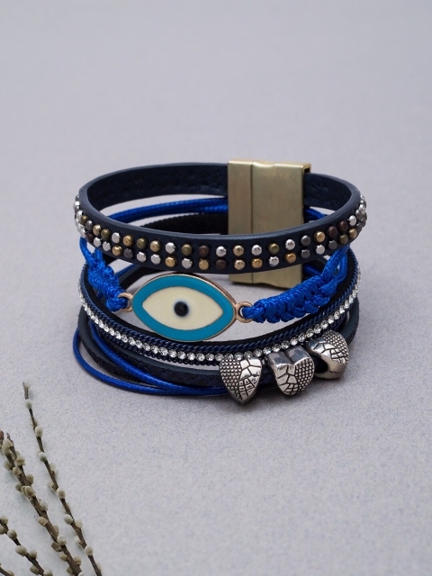 

Golden Peacock Women Blue Leather Multistrand Bracelet