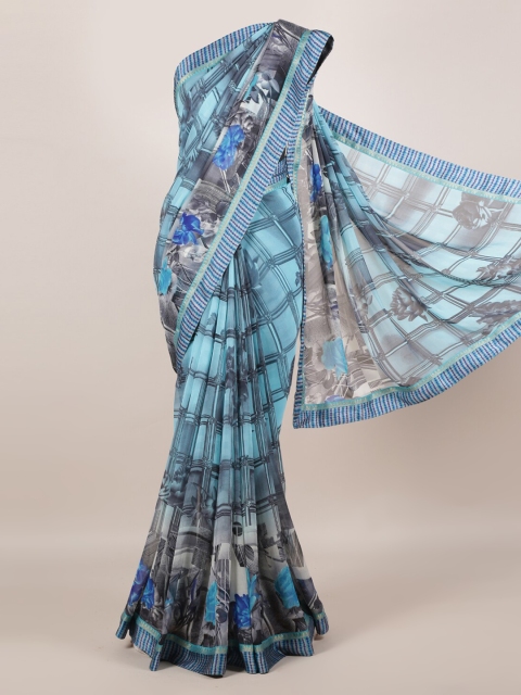 

Pothys Blue & Black Poly Georgette Floral Printed Saree