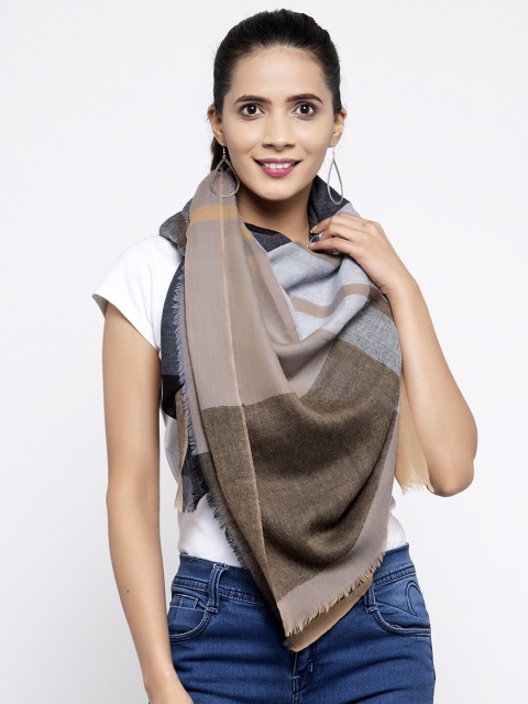 

Calvadoss Women Brown & Grey Checked Square Fit Sustainable Woolen Muffler