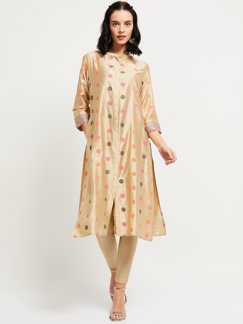 

max Women Beige Printed Straight Kurta