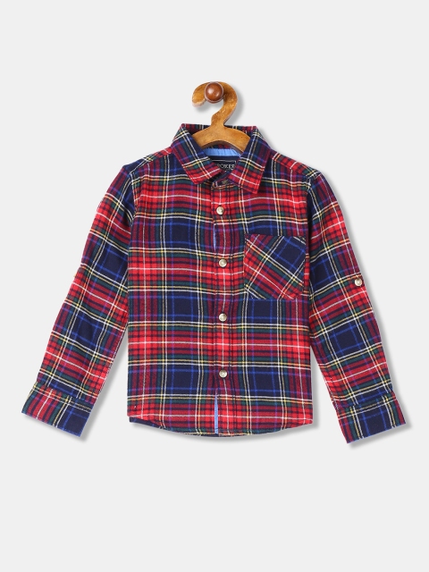 

Cherokee Boys Navy Blue & Red Regular Fit Checked Casual Shirt