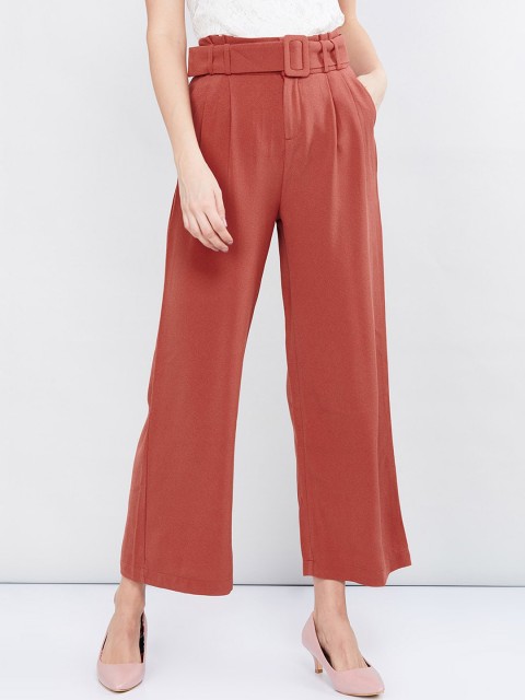 

max Women Rust Brown Solid Wide Leg Palazzos