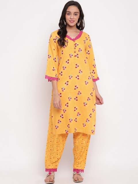 

Ashnaina Women Yellow & Pink Printed Kurta with Salwar