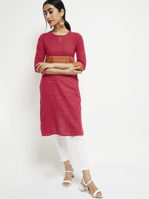 

max Women Fuchsia Striped Straight Kurta