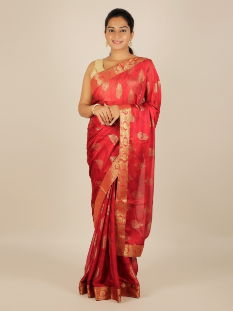 

Pothys Red Woven Design Poly Georgette Saree