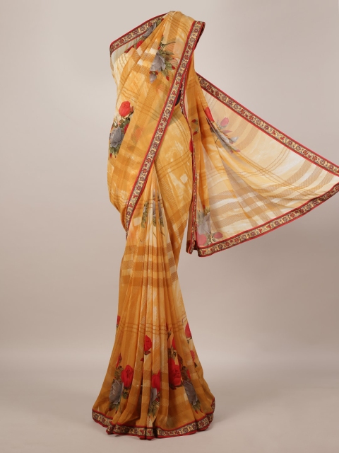 

Pothys Peach-Coloured Printed Poly Georgette Saree