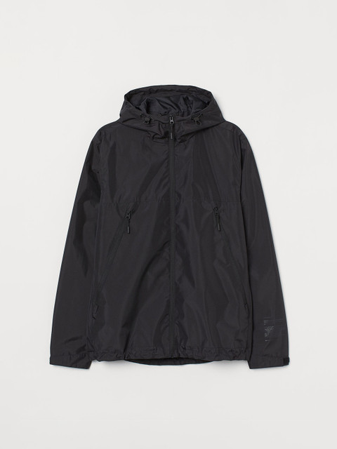 

H&M Men Black Solid Windcheater Tailored Jacket with Hood
