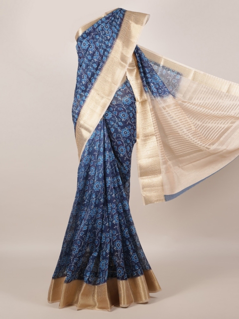 

Pothys Blue Printed Jute Silk Saree