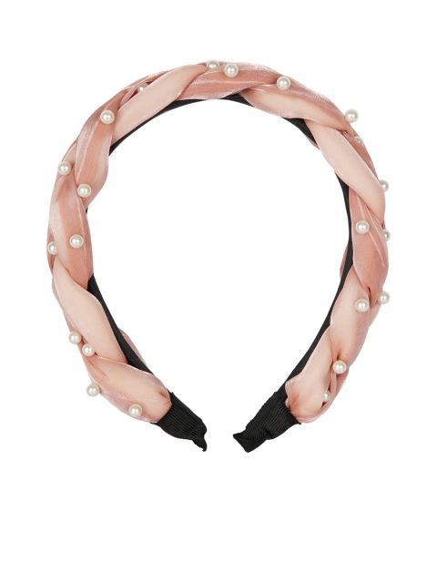 

YoungWildFree Peach Embellished Twisted Hairband with Pearls