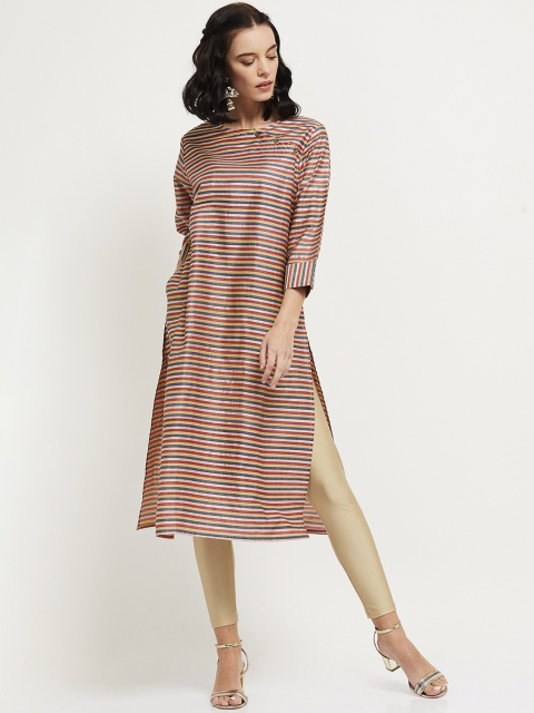 

max Women Pink and Blue Striped Kurta