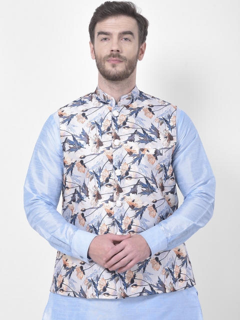 

SG LEMAN Men Blue & Off-White Printed Woven Nehru Jacket