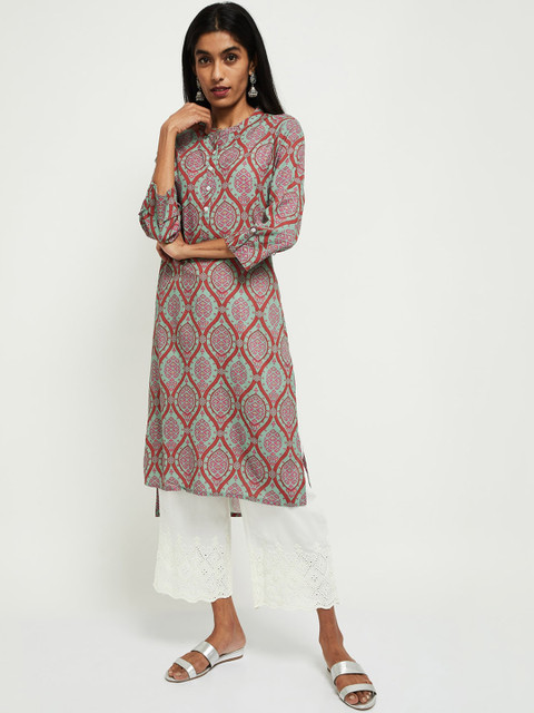 

max Women Green & Maroon Printed Straight Kurta