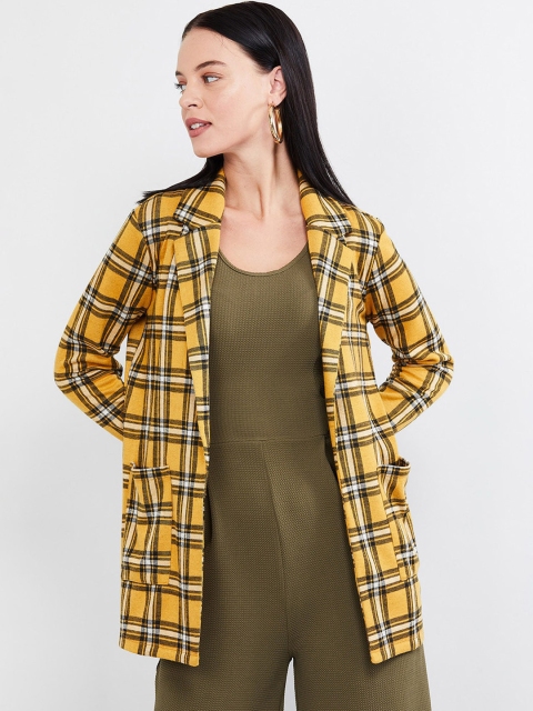 

max Women Yellow Checked Open Front Jacket