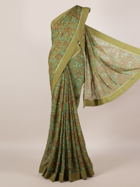 

Pothys Green Floral Printed Poly Georgette Saree