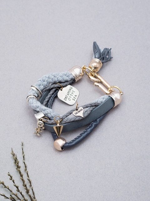 

Golden Peacock Women Grey Leather Multistrand Bracelet