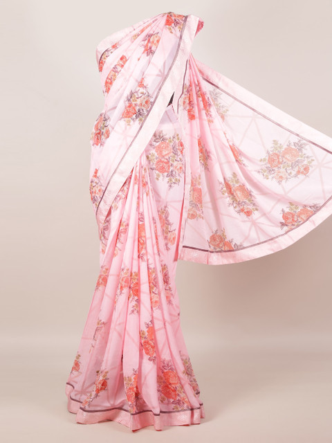 

Pothys Pink Printed Poly Georgette Saree