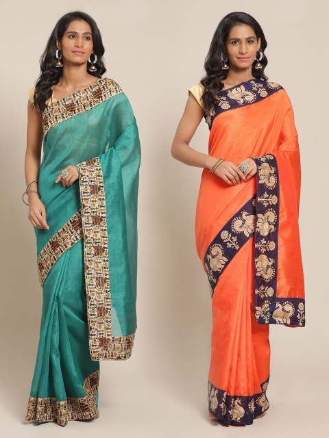 

Florence Green Solid Silk Blend Saree Combo