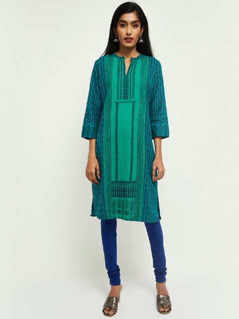 

max Women Teal Printed Straight Kurta
