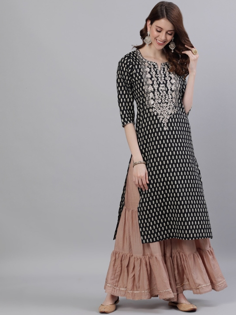 

Ishin Women Black Printed Straight Kurta