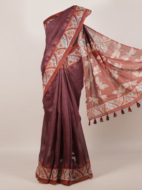 

Pothys Maroon Solid Jute Silk Saree