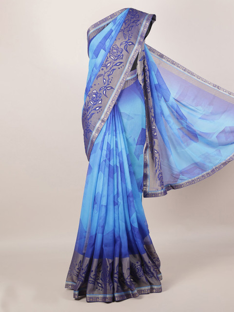 

Pothys Blue Printed Poly Georgette Saree