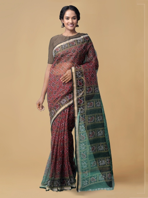 

Unnati Silks Maroon Pure Cotton Printed Kota Saree