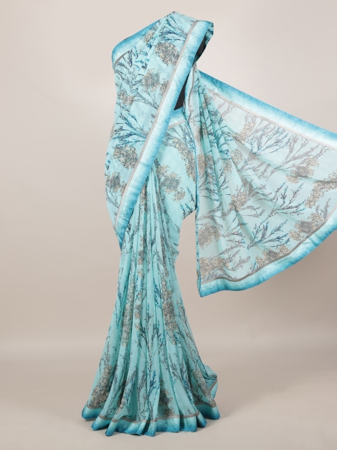 

Pothys Blue Printed Poly Georgette Saree