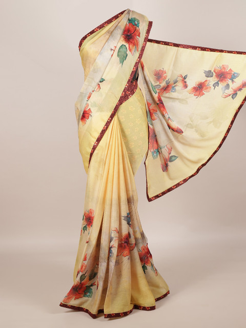 

Pothys Cream-Coloured Floral Printed Poly Georgette Saree