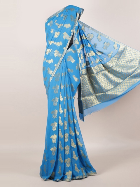 

Pothys Blue Woven Design Poly Georgette Saree