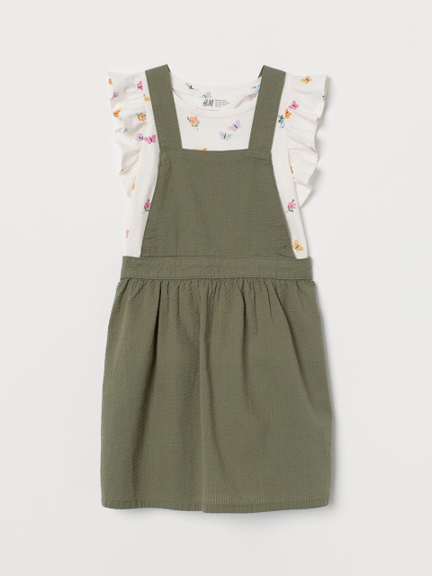 

H&M Girls Green Solid 2 Piece Cotton Set