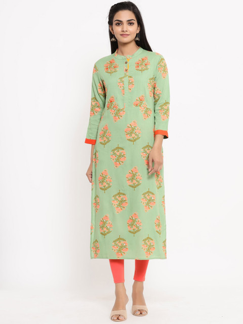 

BUYCLARA Women Green Printed Straight Kurta