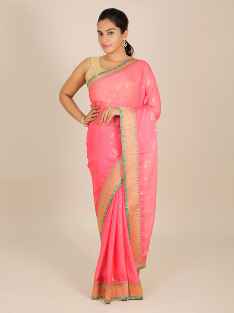 

Pothys Pink Woven Design Poly Georgette Saree