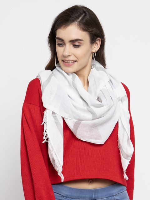 

KLOTTHE Women White & Grey Striped Stole