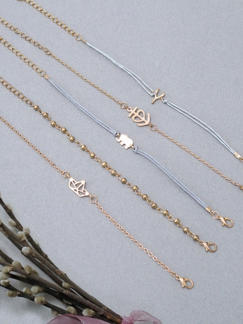

Golden Peacock Women Set Of 5 Gold-Plated Lavender Charm Bracelets
