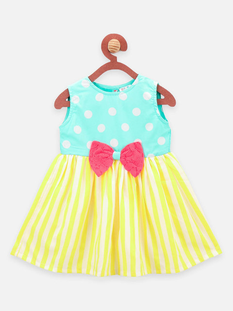 

LilPicks Girls Yellow & Blue Printed Fit and Flare Dress