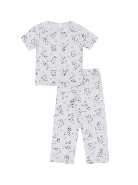 

Raine And Jaine Girls Grey Melange & Black Printed Night Suit