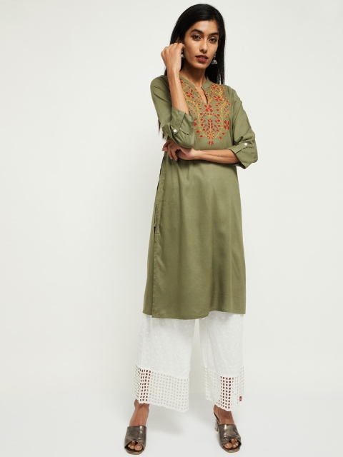 

max Women Green Yoke Design Straight Kurta