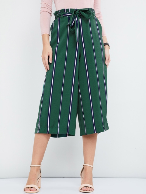 

max Women Green Striped Wide Leg Palazzos