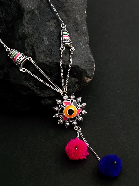 

Studio Voylla Blue & Pink Silver-Plated Brass Enamelled Necklace