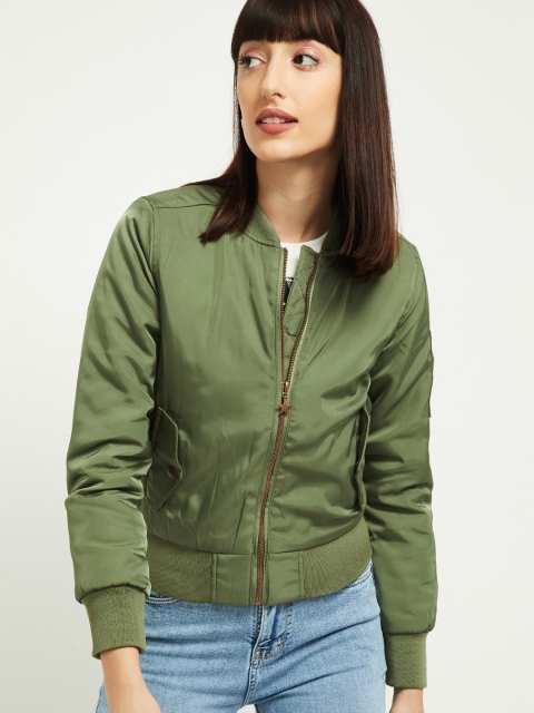 

max Women Green Solid Bomber Jacket