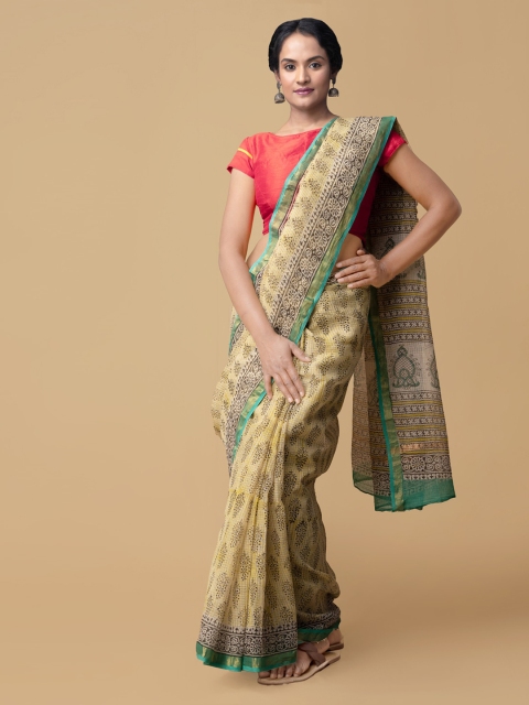 

Unnati Silks Yellow Pure Cotton Printed Kota Saree