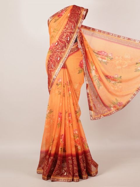 

Pothys Orange Printed Poly Georgette Saree
