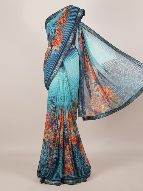 

Pothys Blue Printed Poly Georgette Saree