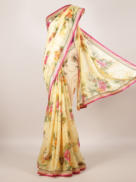

Pothys Yellow & Pink Poly Georgette Floral Printed Saree