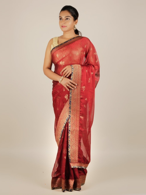 

Pothys Maroon Woven Design Poly Georgette Saree