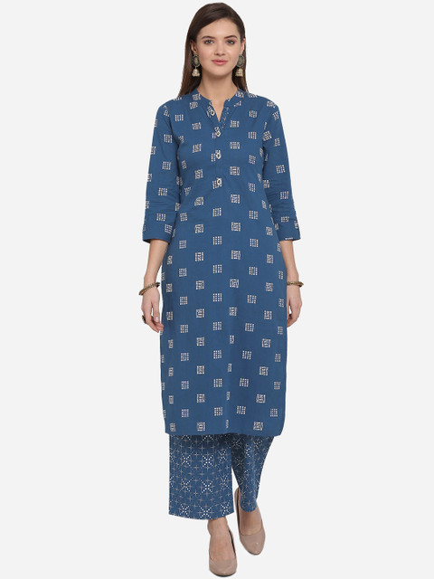 

Mirchi Fashion Women Blue & Off-White Printed Kurta with Palazzos