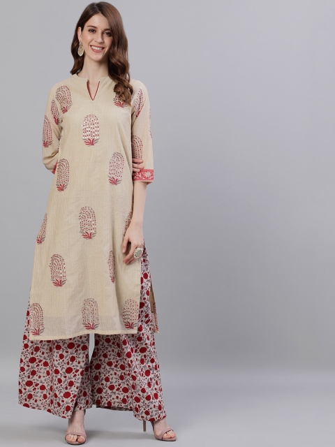 

Ishin Women Beige & Red Printed Kurta with Palazzos