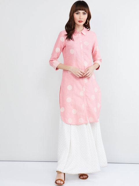 

max Women Pink Woven Design Straight Kurta