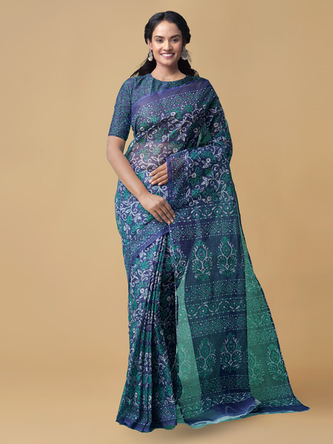 

Unnati Silks Blue Pure Cotton Printed Kota Sustainable Saree